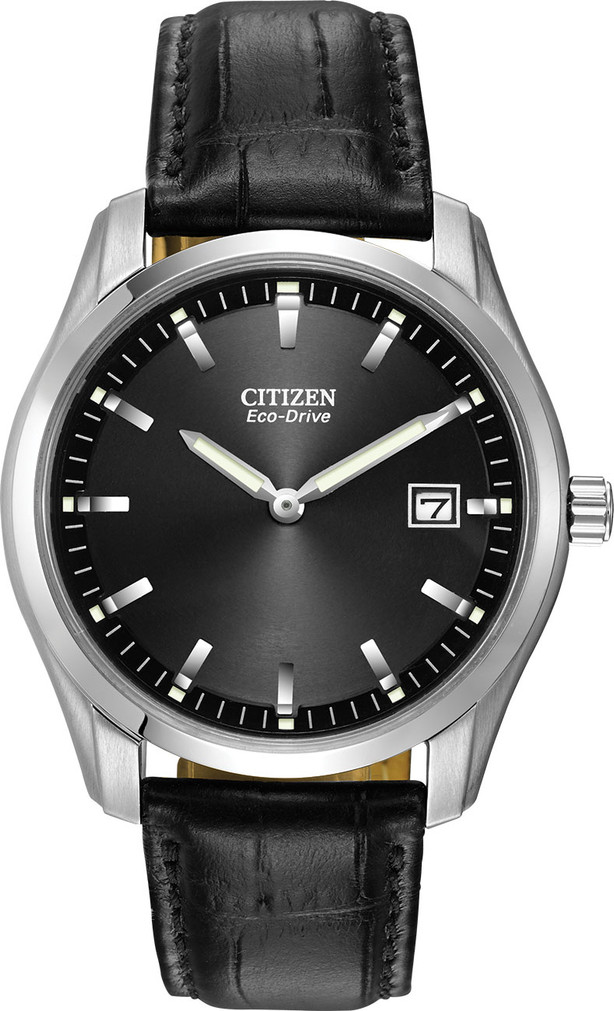 Citizen Eco-Drive Corso Black Dial  Leather Strap Watch, 40mm