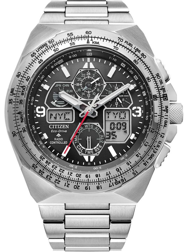 Citizen Eco-Drive Promaster Skyhawk A-T 46mm Watch with Black Dial and SS Bracelet