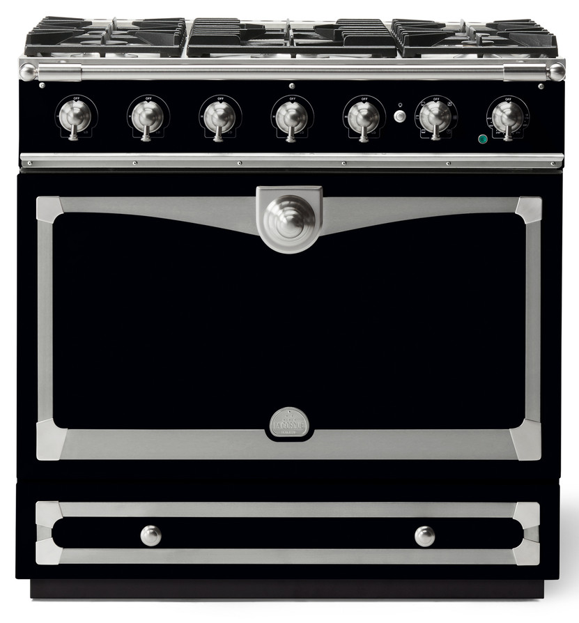 La Cornue CornuFe 90 Albertine 36 In. Gloss Black With Satin Chrome Trim Dual Fuel Range