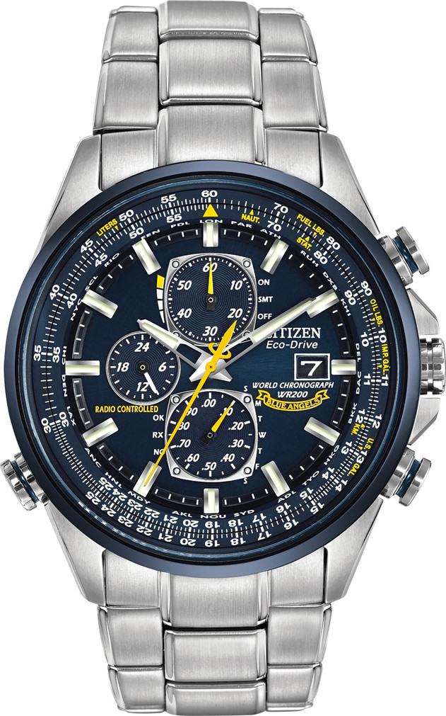 Citizen Blue Angels World Chronograph A-T Blue Dial SS Bracelet Watch, 43mm
