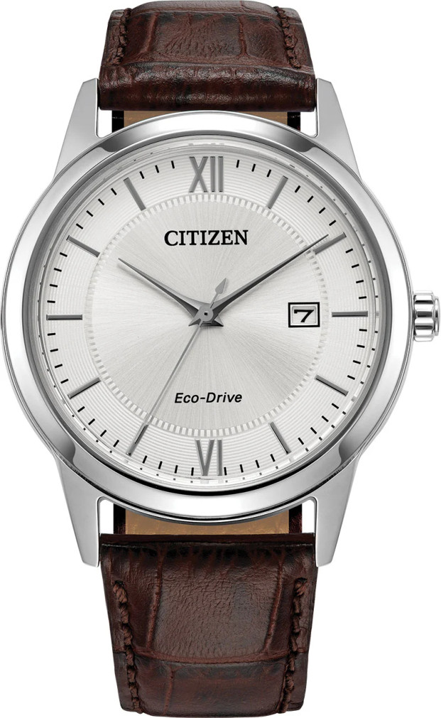 Citizen Classic 40mm Watch with Silver Dial and Brown Leather Strap