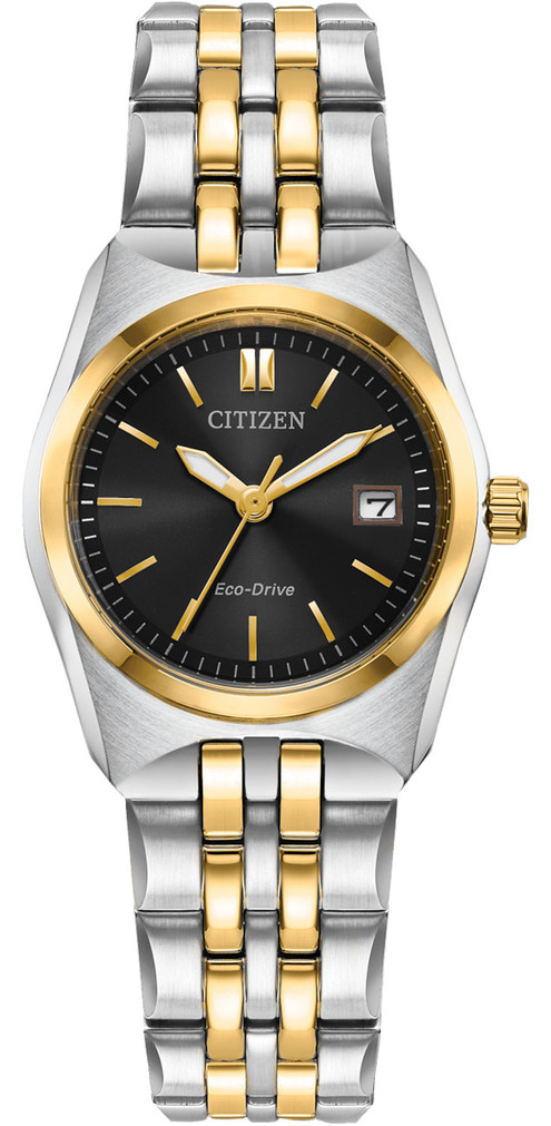 Citizen Eco-Drive Corso Black Dial Two-Tone Stainless Steel Bracelet Watch, 28mm