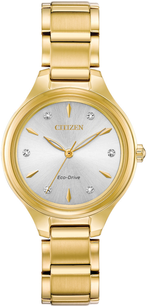 Citizen Eco-Drive Corso Gold Tone Stainless Steel Watch, Silver-Tone Dial, 29mm