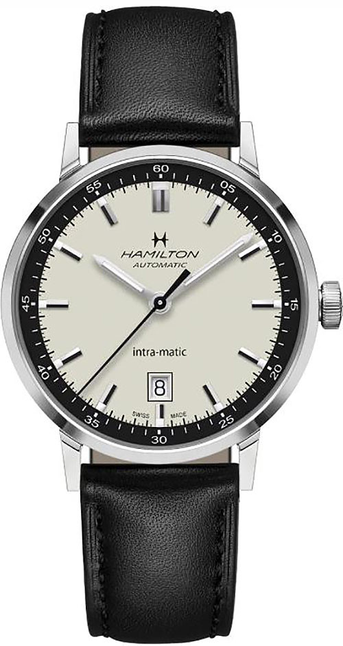 Hamilton American Classic Intra-Matic Auto Beige Two-Tone Dial Black Leather Watch, 40mm