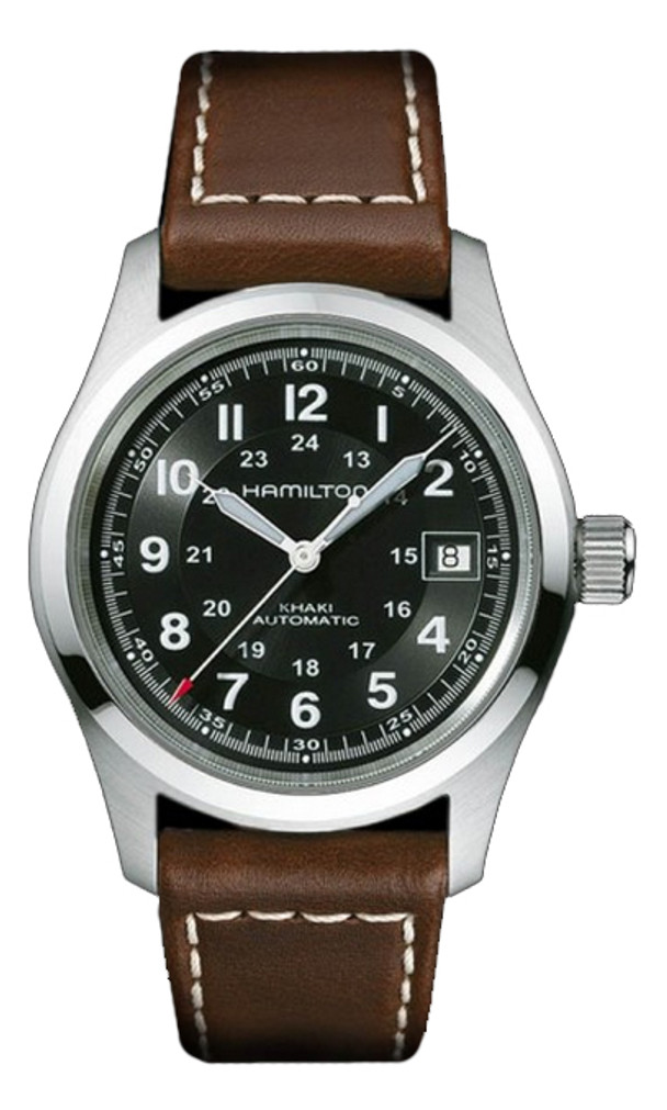Hamilton Khaki Field Auto Black Dial Brown Leather Watch, 38mm