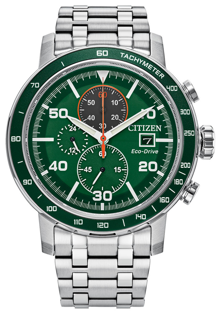 Citizen Brycen Chronograph 44mm Watch with Green Dial and SS Bracelet