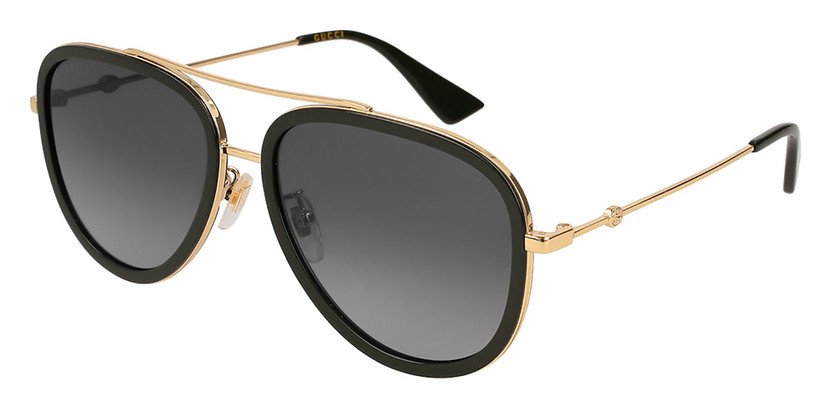 Gucci Aviator Black amp Gold Polarized Sunglasses, Grey Gradient Flash Lenses, 57mm