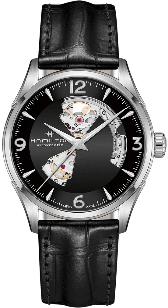 Hamilton Jazzmaster Open Heart 42mm Watch with Black Dial and Strap