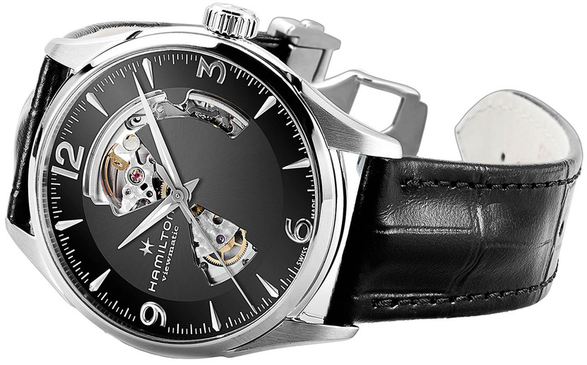 Hamilton Jazzmaster Open Heart 42mm Watch with Black Dial and Strap