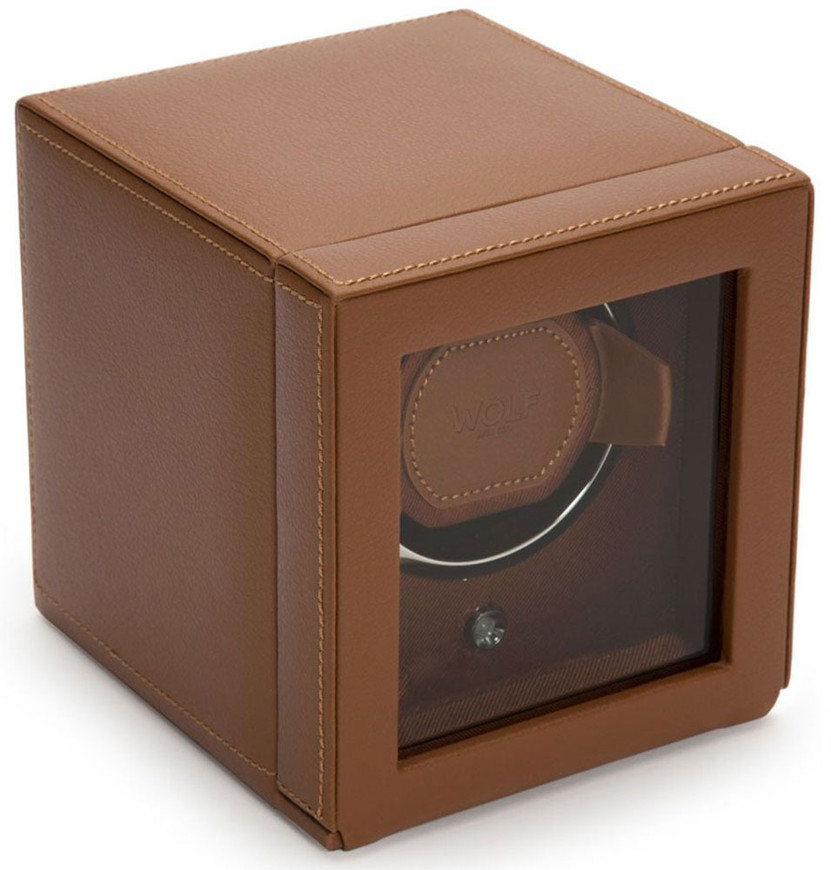 Wolf 1834 Cub Single Watch Winder with Cover in Cognac