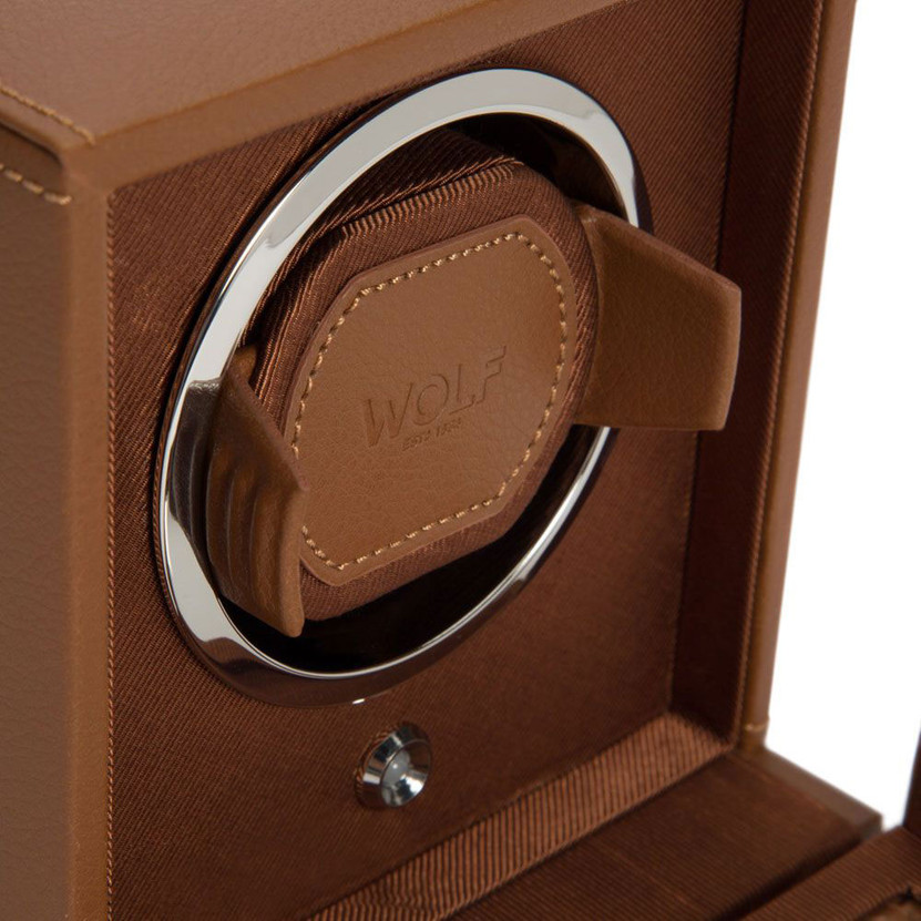 Wolf 1834 Cub Single Watch Winder with Cover in Cognac