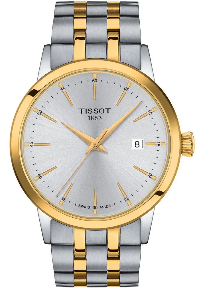 Tissot Classic Dream 42mm Watch with Silver Dial and PVD Two-Tone Bracelet