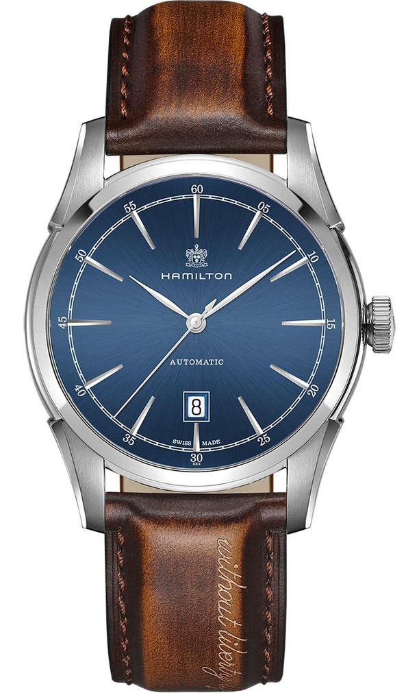 Hamilton American Classic Spirit Of Liberty Auto Blue Dial Brown Leather Watch, 42mm