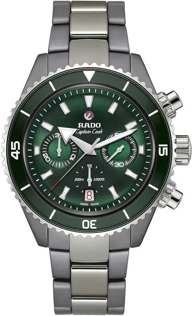 Rado Captain Cook High-Tech Ceramic Watch Automatic Chronograph 43mm with Green Dial