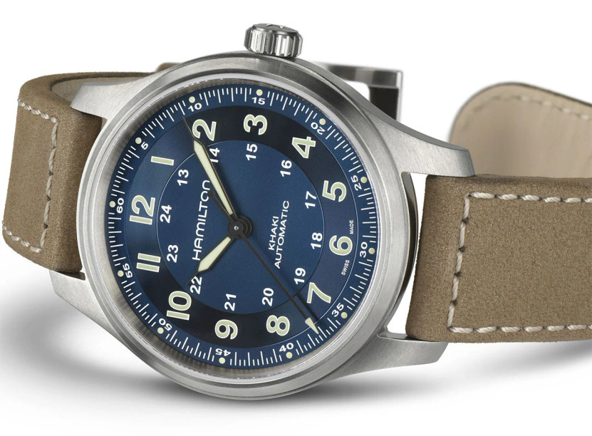 Hamilton Khaki Field Titanium Auto Blue Dial Brown Leather Strap Watch, 42mm