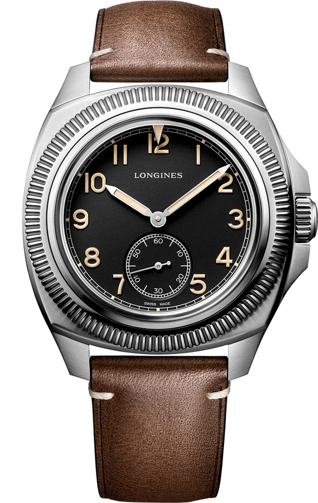 Longines Pilot Majetek Black Dial Brown Leather Strap Watch, 43mm