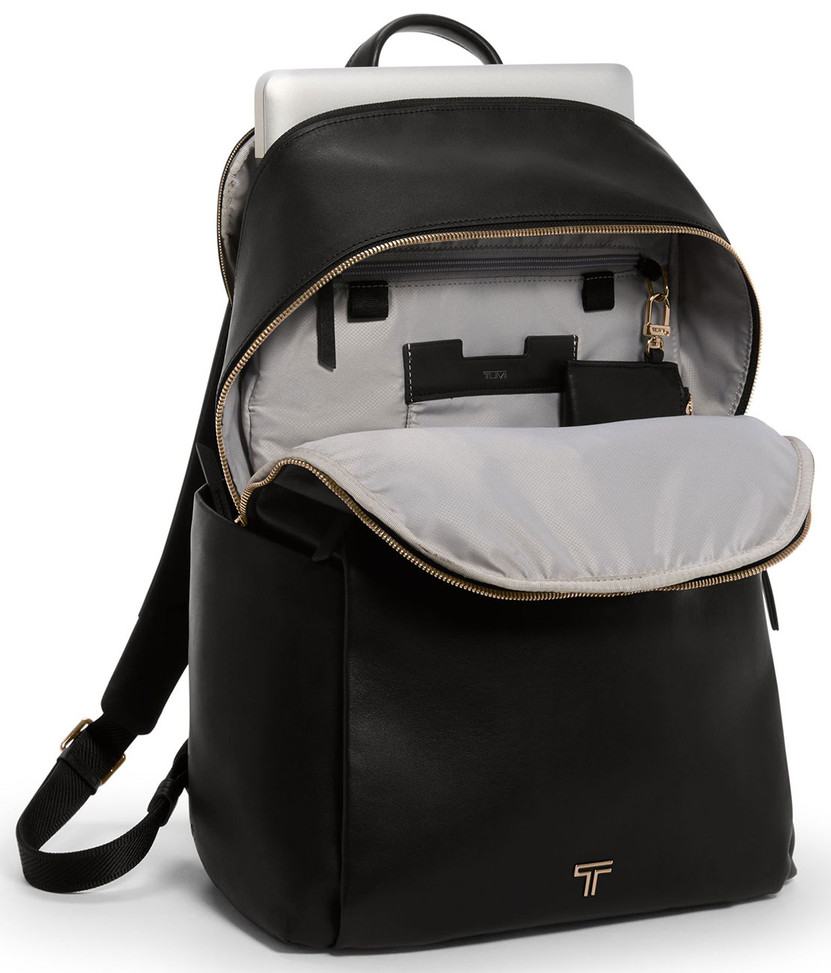 TUMI Voyageur Raina Backpack in Black and Light Gold