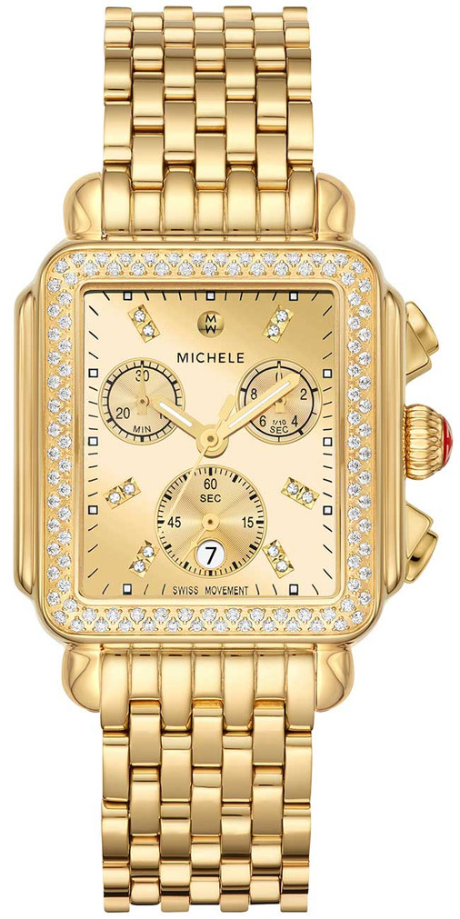 Michele Watch Deco Diamond Chronograph 35mm in High Shine 18K Gold-Plated