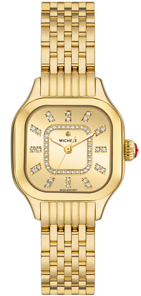 Michele Meggie Watch 29mm with Diamond Dial in 18K Gold-Plated