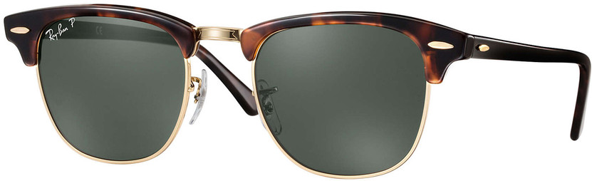 Ray-Ban Clubmaster Polarized Sunglasses, Red Havana Frames, 49mm