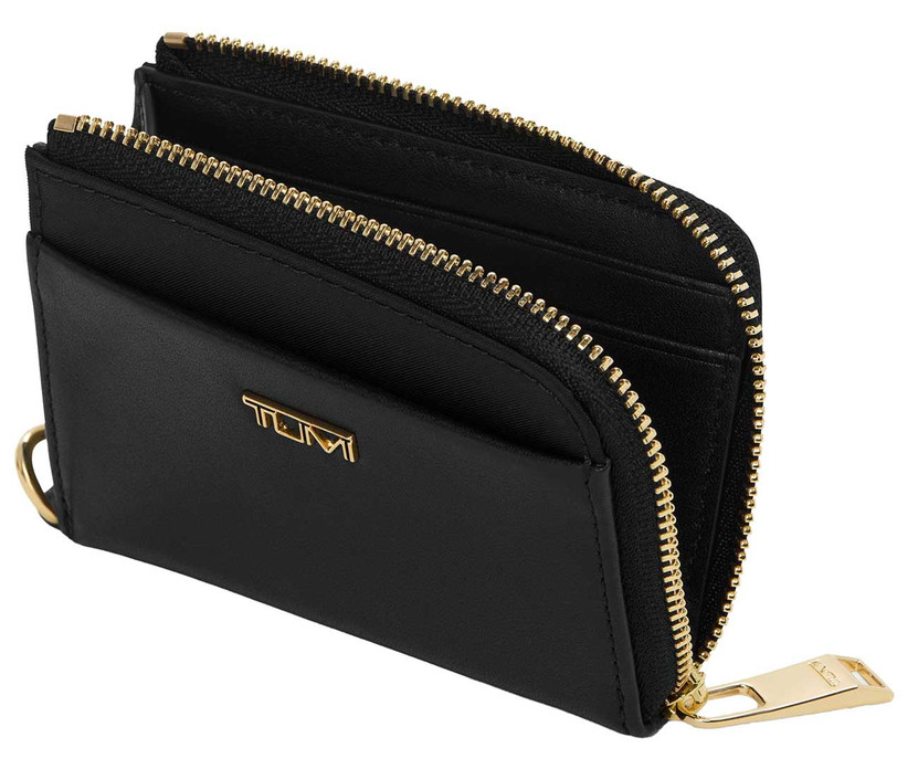 TUMI Voyageur L-Zip Card Case in Black Gold