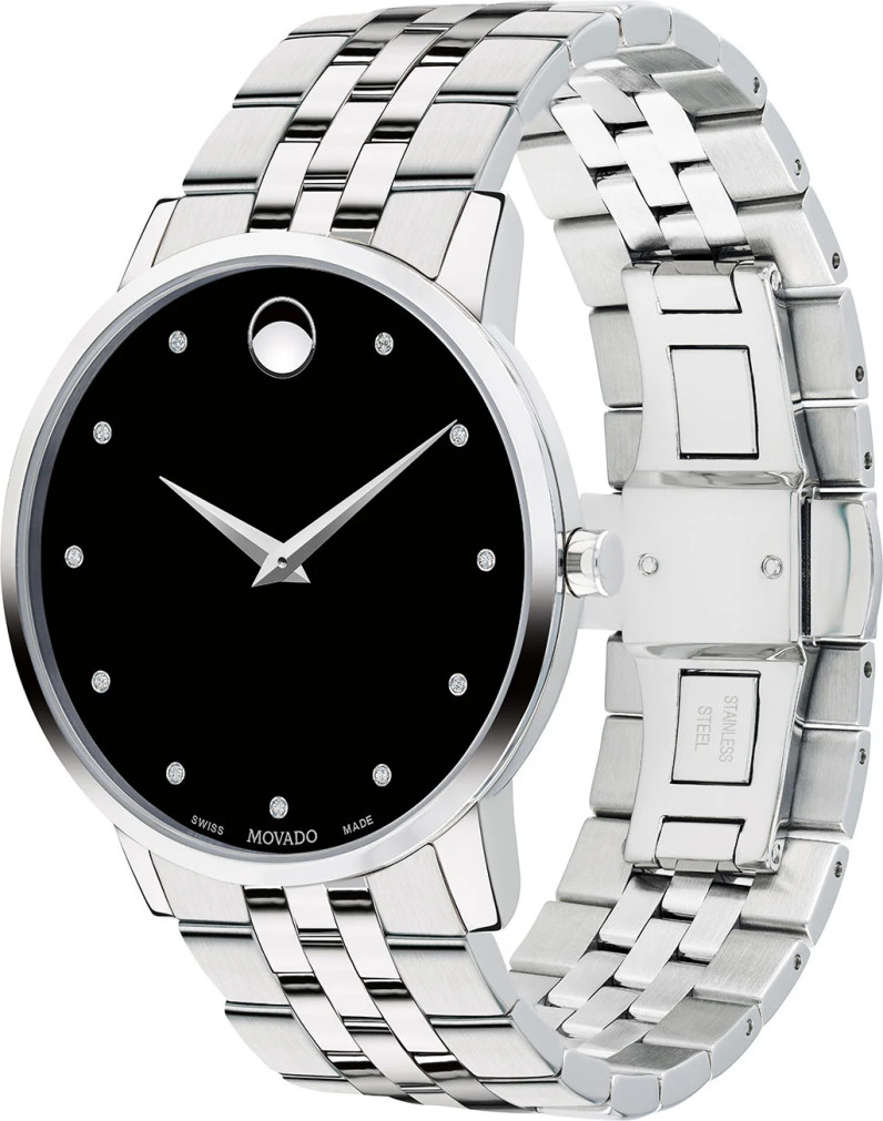 Movado Museum Classic Black Diamond Dial Stainless Steel Watch, 40mm