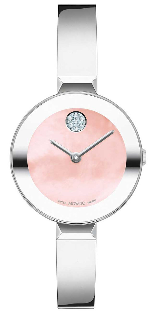 Movado BOLD Bangle Watch 28mm with Pink Sunray MOP Dial
