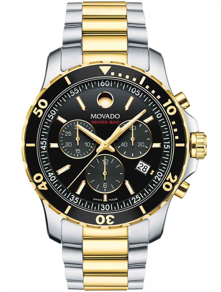 Movado Series 800 Black Dial Two-Toned PVD Stainless Steel Bracelet Watch, 42mm