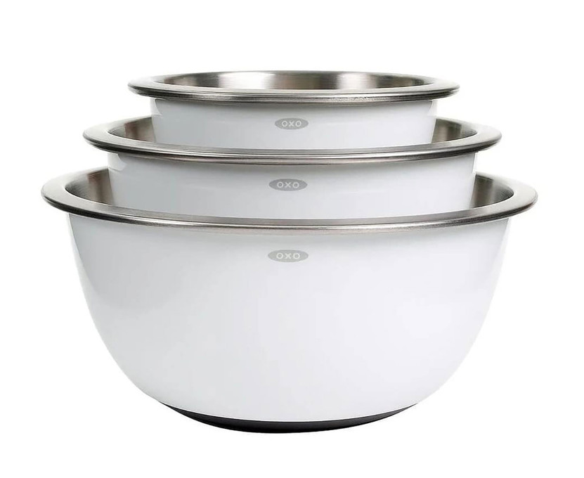OXO Good Grips 3-Piece Stainless Steel Mixing Bowl Set in White