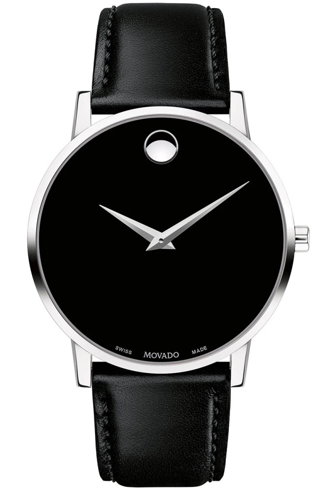 Movado Museum Classic Black Dial Leather Watch, 40mm