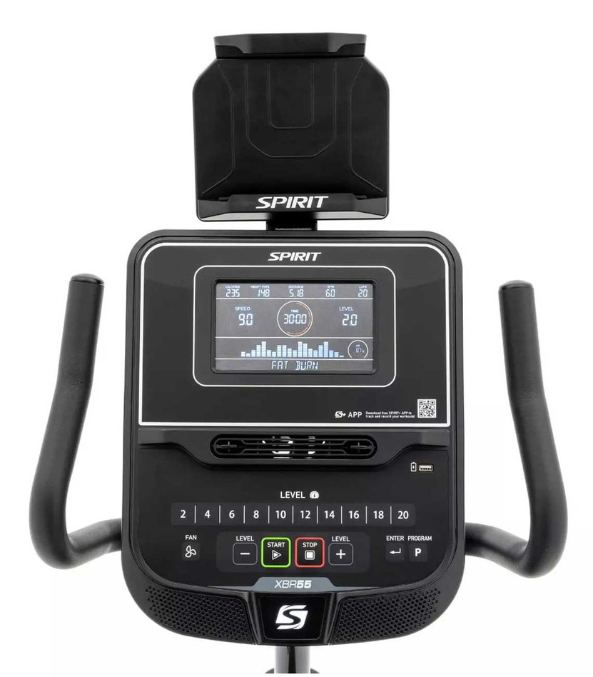 Spirit Fitness XBR55 Recumbent Bike With 7.5 Bright Blue Backlit LCD Screen