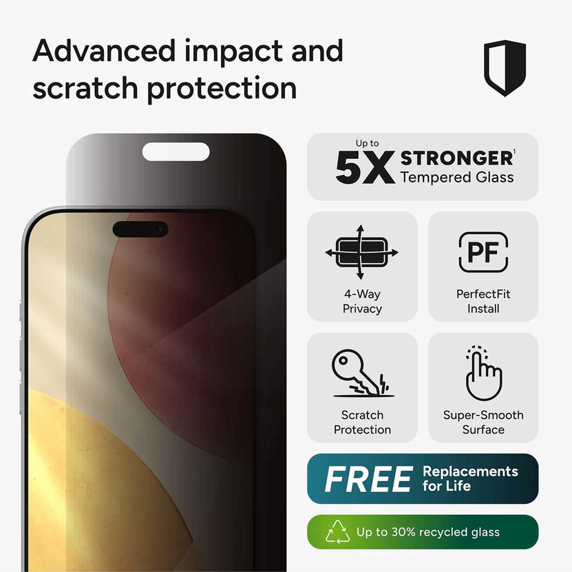 Zagg Glass 4-Way Privacy XTR Apple iPhone 17 Pro Max Screen Protector