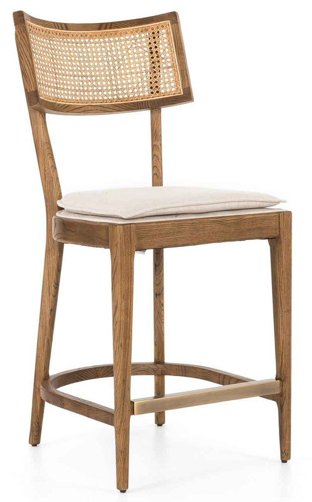 Four Hands Britt Counter Stool in Toasted Nettlewood with Savile Flax