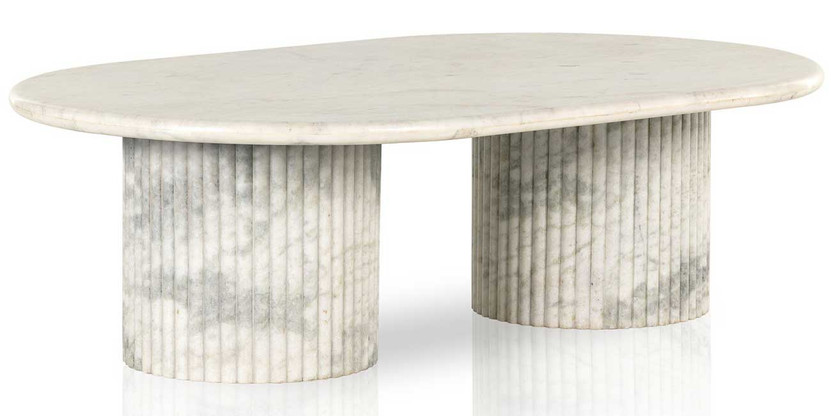 Four Hands Oranda Coffee Table in Polished White Marble with Sealant