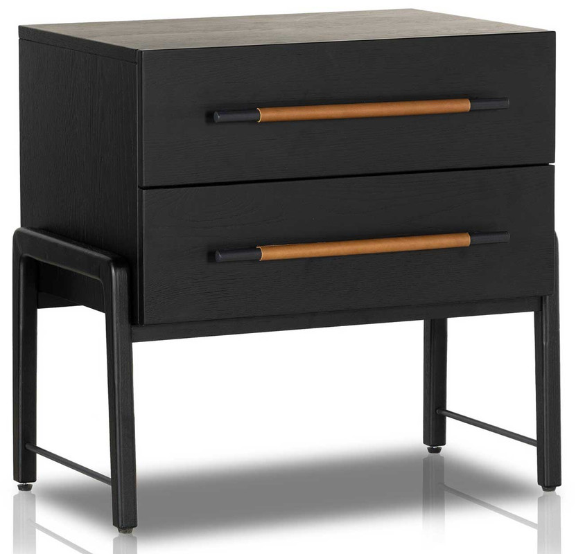 Four Hands Rosedale Nightstand with 2 Drawers in Ebony Oak Veneer