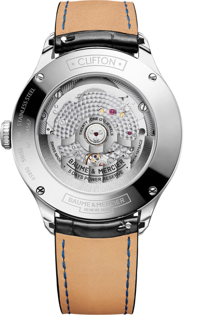 Baume  Mercier Clifton Moon Phase Blue Gradient Dial Black Leather Strap Watch, 42mm