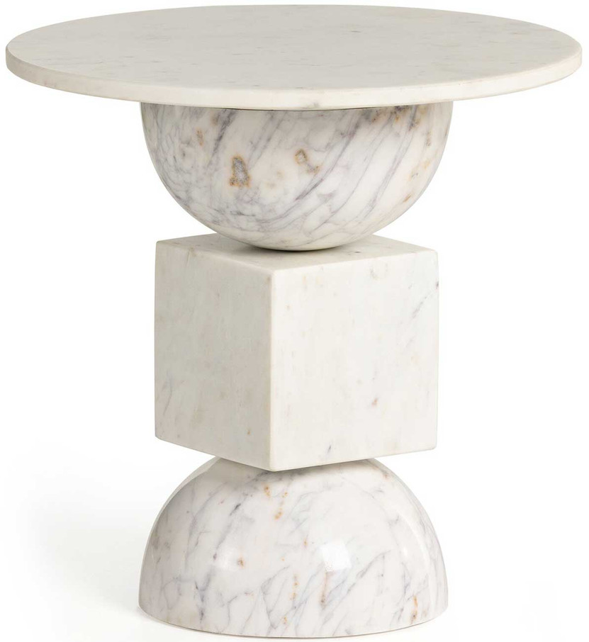 Four Hands Neda End Table in Polished White Marble