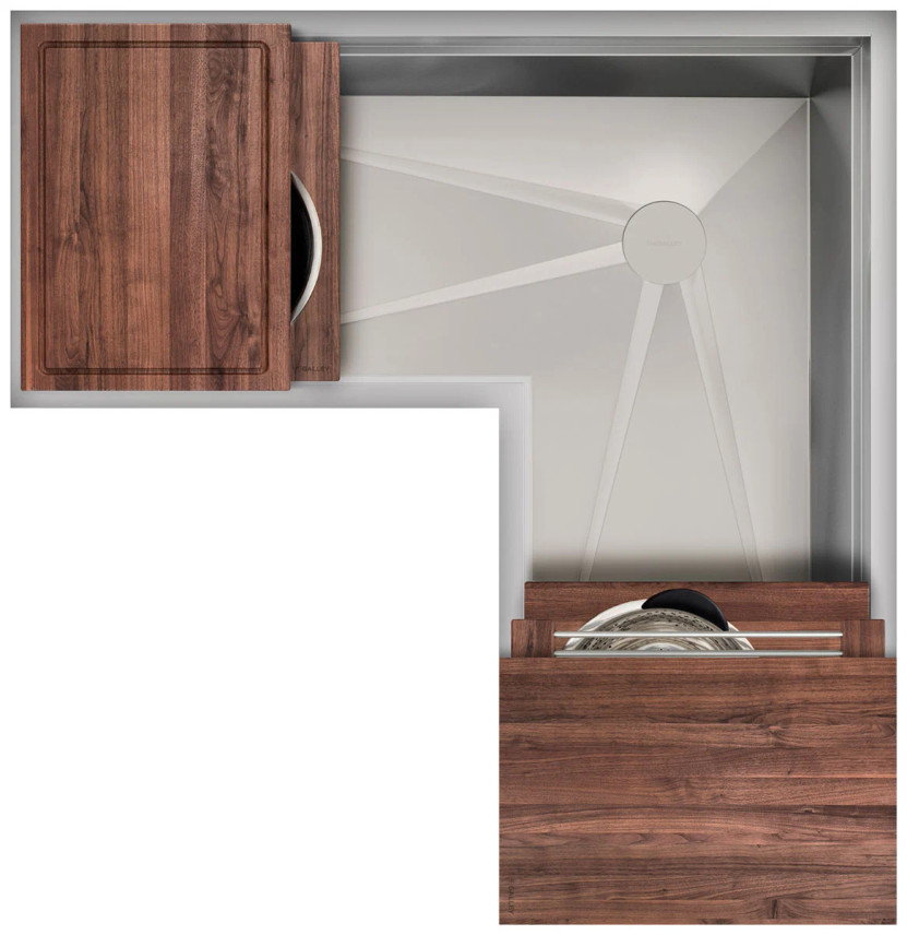 The Galley 48-Inch x 48-Inch Ideal Corner Workstation 4X4C in American Black Walnut