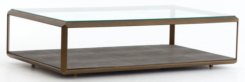 Four Hands Bentley Collection Shagreen Antique Brass Shadow Box Coffee Table