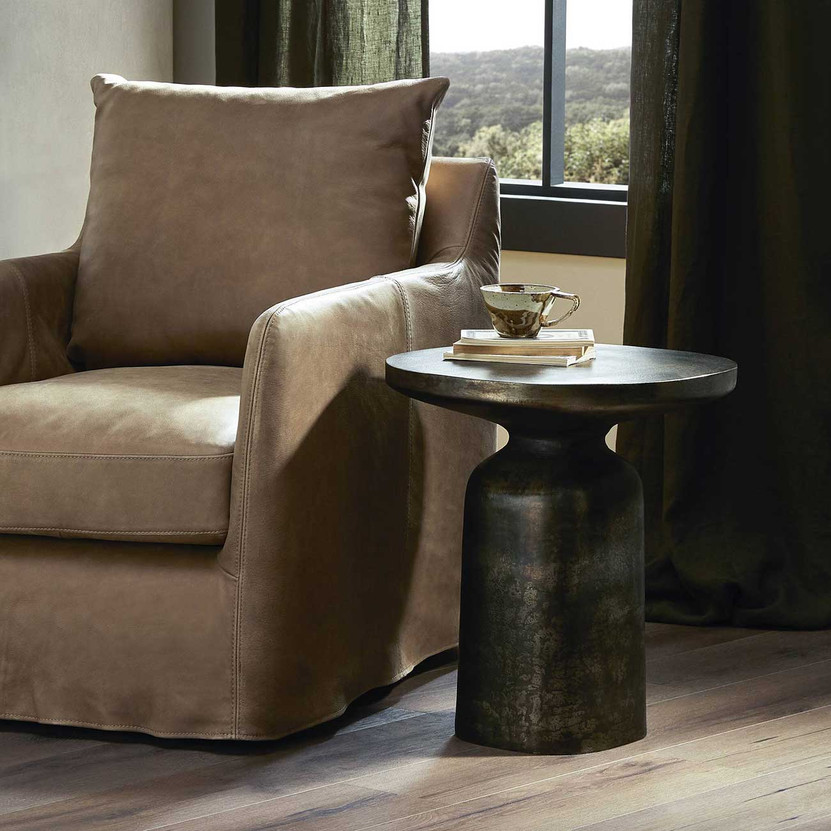 Four Hands Odessa End Table in Distressed Bronze