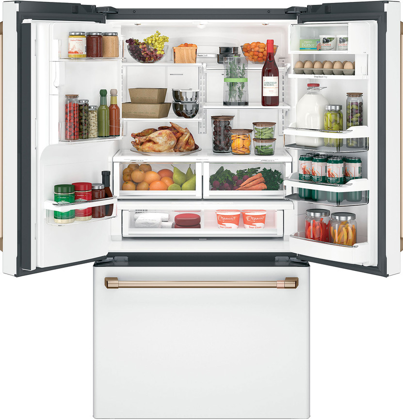 Cafe 22.1 Cu. Ft. Counter-Depth French-Door Refrigerator 36-Inch Wide ADA in Matte White with Brushed Bronze Hardware
