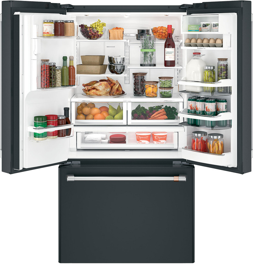 Cafe 22.1 Cu. Ft. Counter-Depth French-Door Refrigerator 36-Inch Wide ADA in Matte Black with Brushed Stainless Hardware