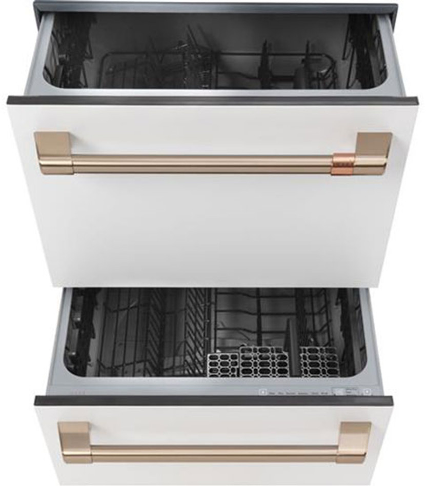 Cafe 24 Matte White With Brushed Bronze Dishwasher Drawer