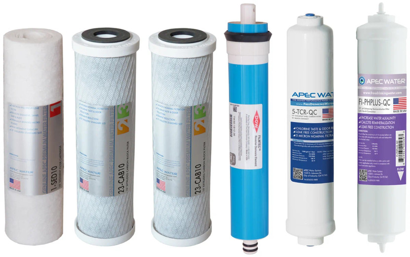 APEC Water Complete Filter Set For ULTIMATE 90 GPD PH Reverse Osmosis 6-Stage Systems Stages 1-6 With 14 Tubing