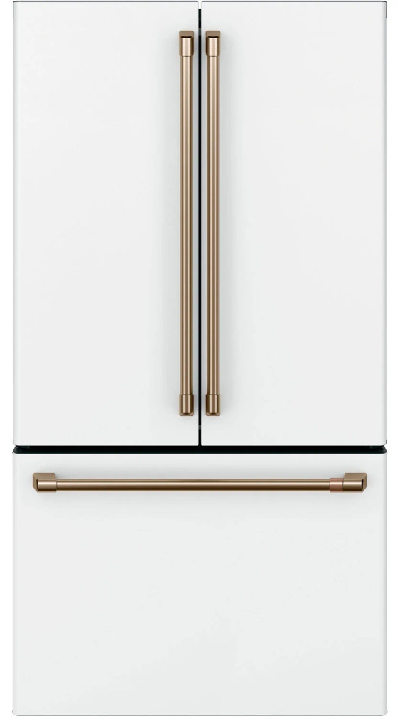 Cafe 23.1 Cu. Ft. Counter-Depth French-Door Refrigerator 36-Inch Wide in Matte White with Brushed Bronze Hardware