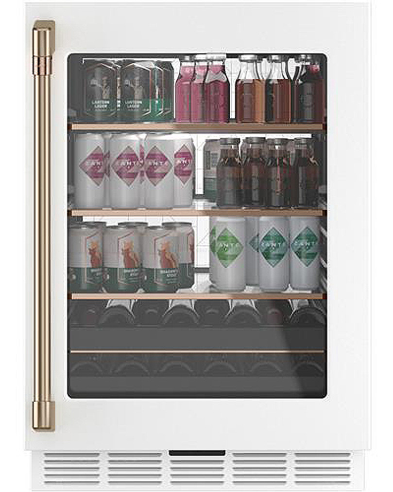Cafe 5.1 Cu. Ft. Beverage Center 24-Inch Wide in Matte White Frame with Brushed Bronze Hardware