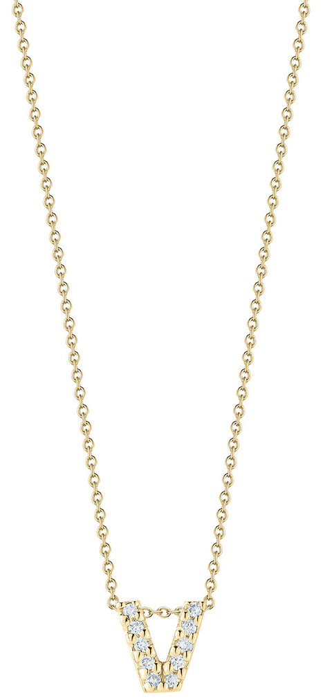 Roberto Coin 18K Yellow Gold Tiny Treasures Love Letter V Pendant With Diamonds