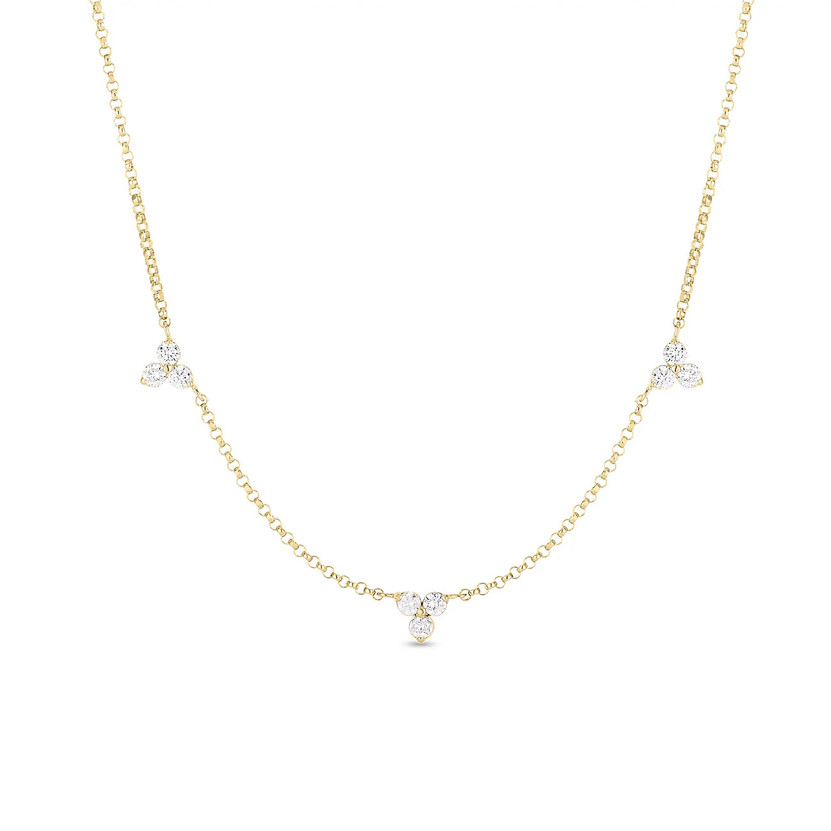 Roberto Coin 18K Yellow Gold Diamond By The Inch 3 Flower Diamond Station Necklace