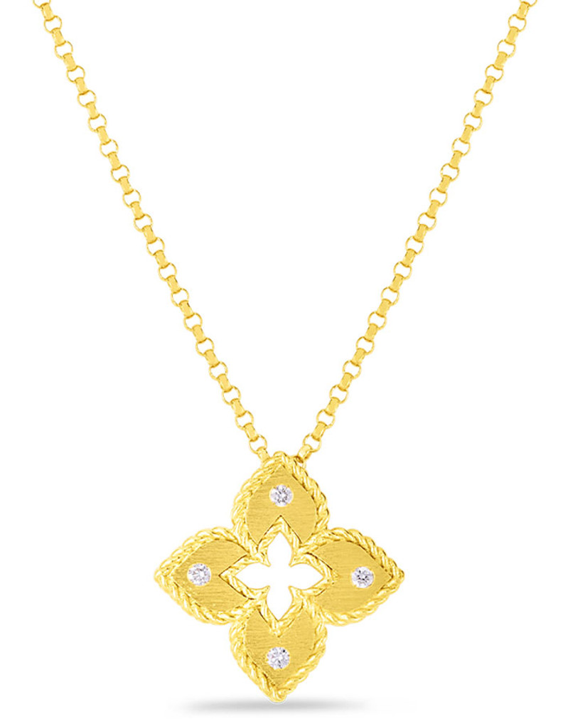 Roberto Coin 18K Yellow Gold Venetian Princess Petite Flower Pendant With Diamond Accents