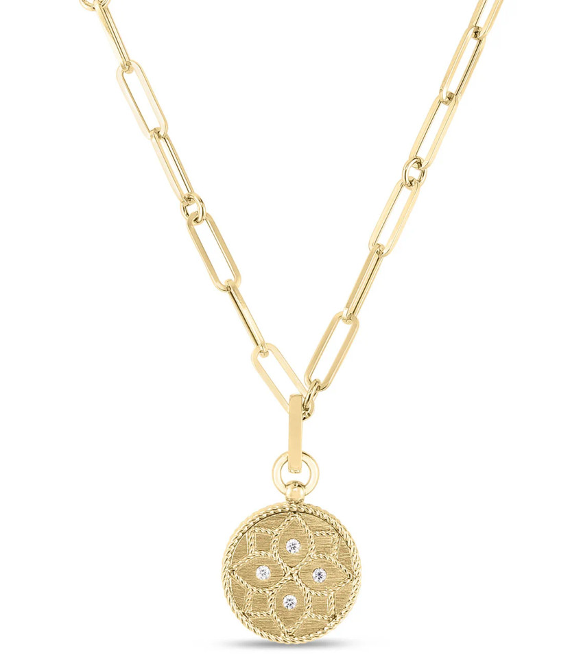 Roberto Coin 18K Yellow Gold Venetian Princess Small Diamond Medallion Necklace